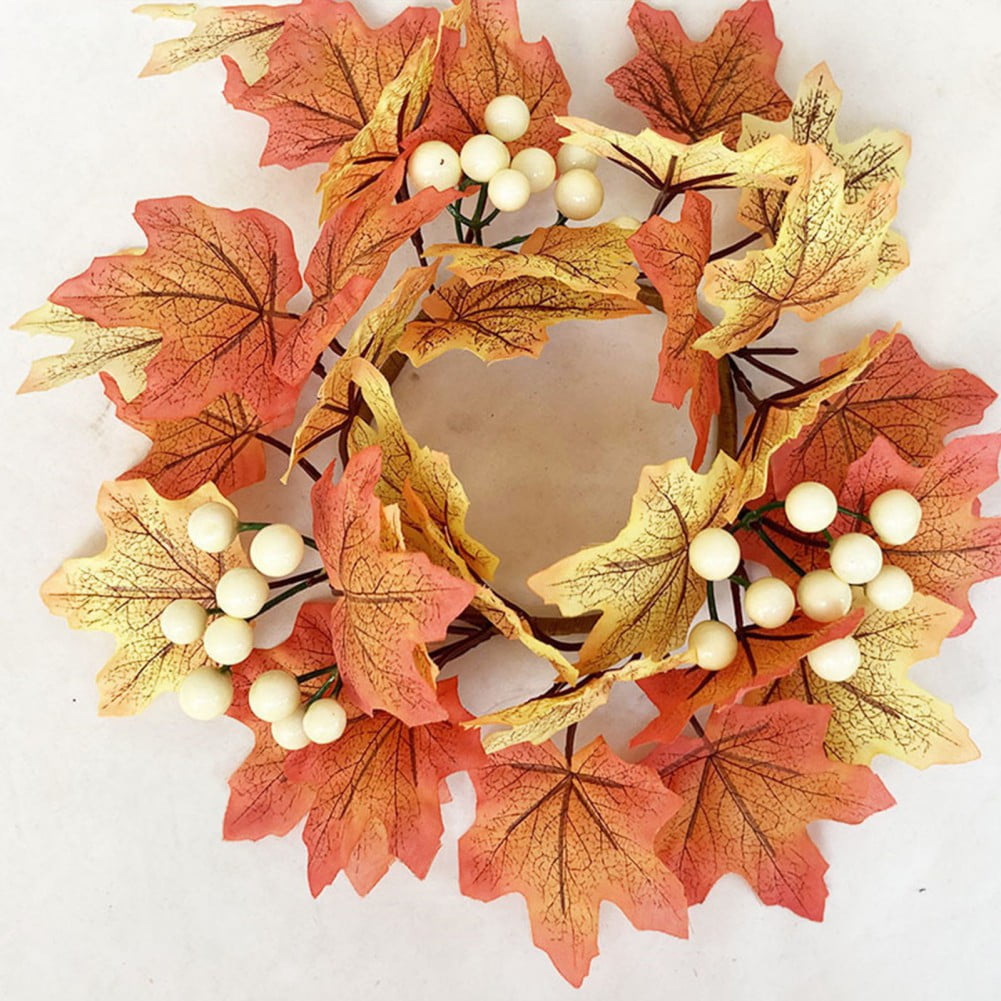 Artificial Maple Leaves and Berries Candle Rings Fall Candle Holders