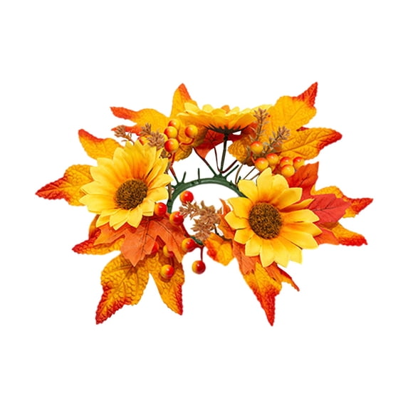 Artificial Maple Leaves and Berries Candle Rings,Mini Artificial Sunflower Maple Leaf Wreaths,Thanksgiving Candle Rings,Mini Fall Wreaths,Fall Candle Holders for Thanksgiving Table Decorations