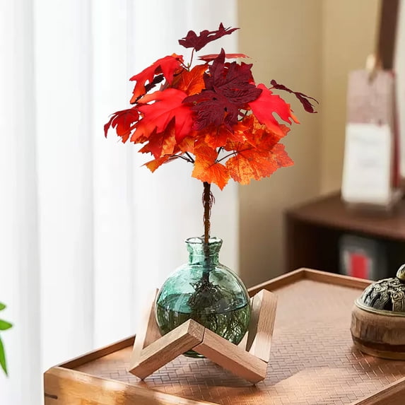 Artificial Maple Leaves Bough, Faux Fall Decorations for Home, Fake Silk Maple Twig for Thanksgiving Counter Centerpiece, Wedding Bouquet, and Cottage Mantel Ornament