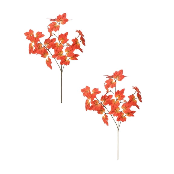 Artificial Maple Leaves Branch, Flocked Fall Maple Leaf Stem with Mini Pumpkin, Autumn Decor for Thanksgiving Harvest Home Kitchen Table Arrangement, 24.4"