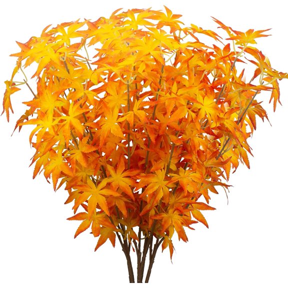 Artificial Maple Leaves Branches 35 Inches Autumn Leaves Fall Maple Leaf Stem for Xmas Thanksgiving Wreath Festival Home Kitchen Party Farmhouse (Orange Red)
