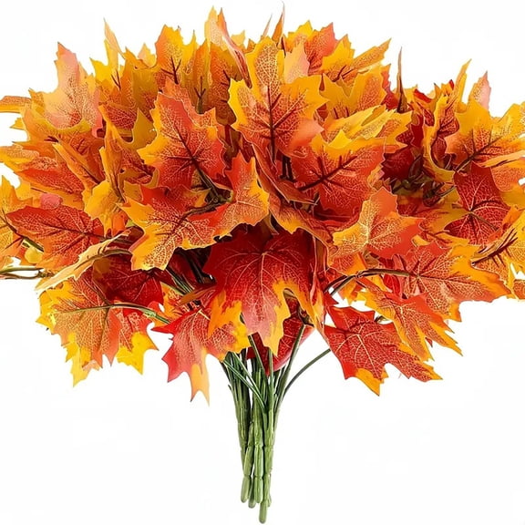 Artificial Maple Leaves Branches 4PCS Autumn Shrubs Decoration Lifelike Fall Foliage for Vase Wedding Party Thanksgiving Home Office 11.4in, Indoor/Outdoor Decor