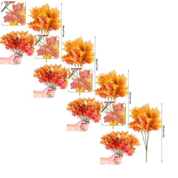 Artificial Maple Leaves Branches 4Pcs Fall Leave Branches Decoration Fall Maple Shrubs For Thanksgiving Wedding Home Kitchen Autumn Vase Decor