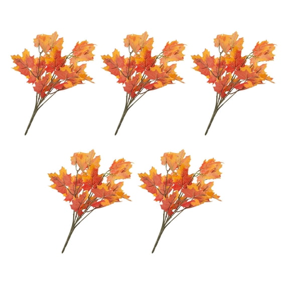 Artificial Maple Leaves Branches Autumn Leaves 5 Bundles Fall Decorations Outdoor UV Greenery Shrubs Plants Artificial Indoor Outside Hanging Planter Home Garden Decor,5*Artificial Maple Leaves