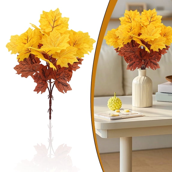 Artificial Maple Leaves Branches, Fake Fall Leaves Stems Plants Outdoor Greenery for Home Kitchen Farmhouse Thanksgiving Table Centerpiece Fireplace Halloween Decor