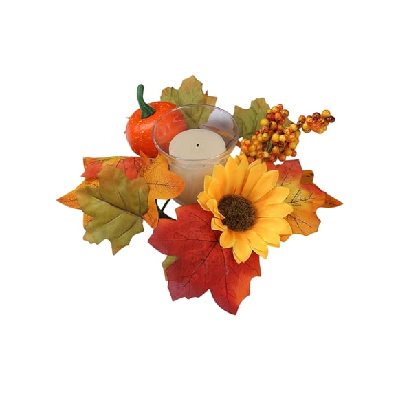 Artificial Maple Leaves Candle Rings with Berries Pumpkins, Fall Candle Holders Wreath Rings for Farmhouse Fall Thanksgiving Halloween Wedding Centerpiece Table Door Décor