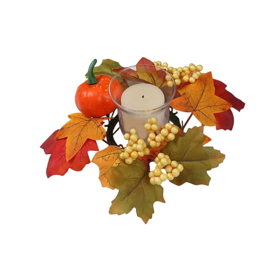 Artificial Maple Leaves Candle Rings with Berries Pumpkins, Fall Candle Holders Wreath Rings for Farmhouse Fall Thanksgiving Halloween Wedding Centerpiece Table Door Décor