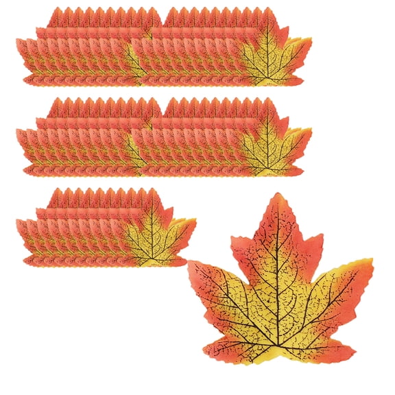 Artificial Maple Leaves Fall Maple Leaves 4 Inch Leaf Fall Leaf For Thankful Tree, Thanksgiving Halloween Party Decoration,50 Pieces Orange