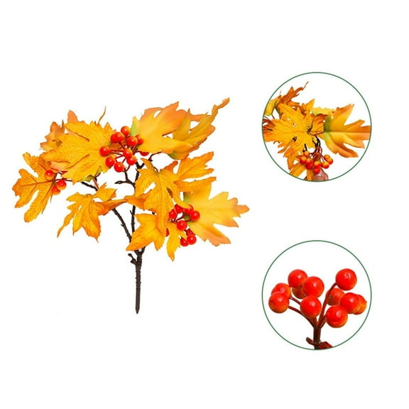 Artificial Maple Leaves with Pinecones & Berries – Autumn Harvest Greenery Accessories for Fall Festival, Thanksgiving Table Centerpiece, Wreaths & Home Decorations Yellow