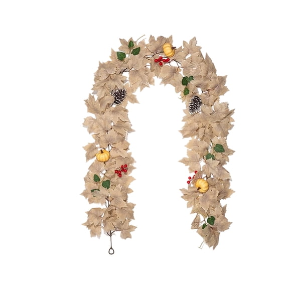Artificial Maple Leaves Vines Pumpkins Pinecones Red Berries and Fall Leaves Rattan-Style Thanksgiving Window Display Decorations