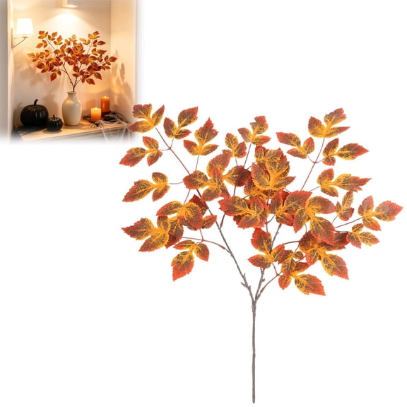 Artificial Maple Stem, Fall Maple Branch, Fall Leaves Stems, Fake Fall Leaves, Autumn Foliage Pick, Faux Maple Leaf Spray with Bendable Wire Stems, Vibrant Autumn Tone Leaves 1Pcs