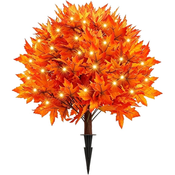 Artificial Maple Topiary Trees with LED Lights,68.58 Inches Fall Decorations Maple Tree with Ground Spike, Lighted Fake Plant for Indoor Outdoor Harvest Halloween Thanksgiving Day