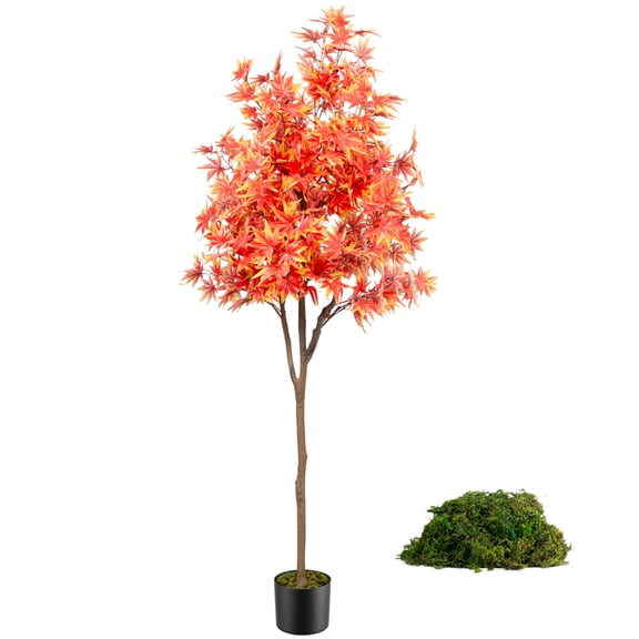 Xtrempro GS-01RMT-6FT-Red Artificial Maple Tree 6FT with Red Leaves, Realistic Faux Autumn Maple Tree with Planter