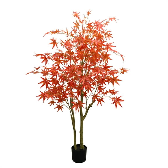 Artificial Maple Tree in Plastic Pot, 3.9ft/4.9ft/5.9ft Tall Faux Red Maple Leaves Silk Autumn Maple Artificial Tree for Indoor & Outdoor,Office House Decorations