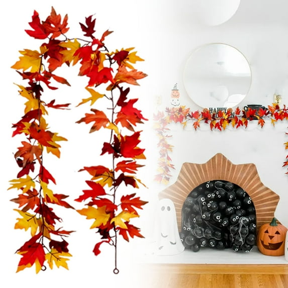 Artificial Maple Vine Garland, Thanksgiving Decoration, Style V, Autumn Decoration Simulation Maple Rattan Wall Hanging, Natural Leaf Design for Home Seasonal Fall Decor, Kingtowag