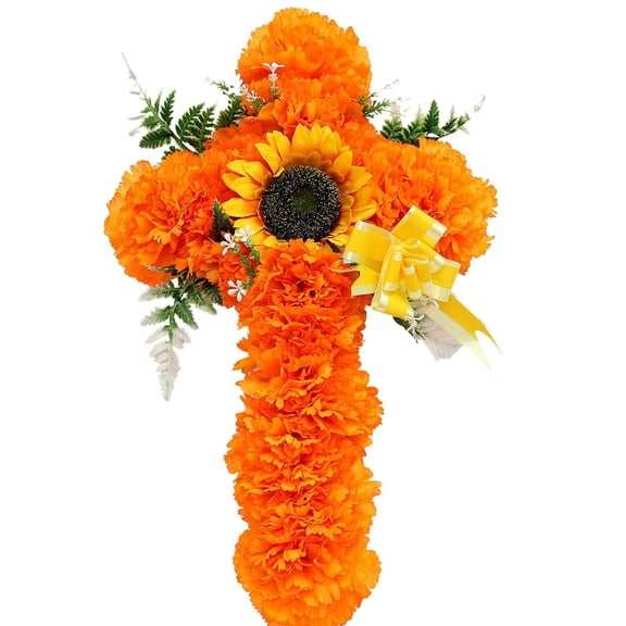 Artificial Marigold Crosses Decorations for Thanksgiving Halloween and Day Of The Dead Featuring Fake Carnation Crosses Suitable for Farmhouses Yards Doorways