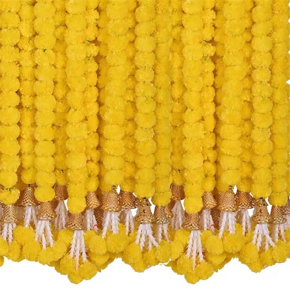 Artificial Marigold Flower Garland with Bells for Halloween Indian Wedding Party Decor