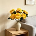 thumbnail image 1 of Artificial Marigold Flowers, 7 Head Faux Chrysanthemum Stems Rows of Rounded Petals Single Branch Multi Bloom, Low Maintenance Floral Bouquet for Home Table Vase Shelf Displays, 1 of 6