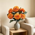 thumbnail image 1 of Artificial Marigold Flowers, 7 Head Faux Chrysanthemum Stems Rows of Rounded Petals Single Branch Multi Bloom, Low Maintenance Floral Bouquet for Home Table Vase Shelf Displays, 1 of 6