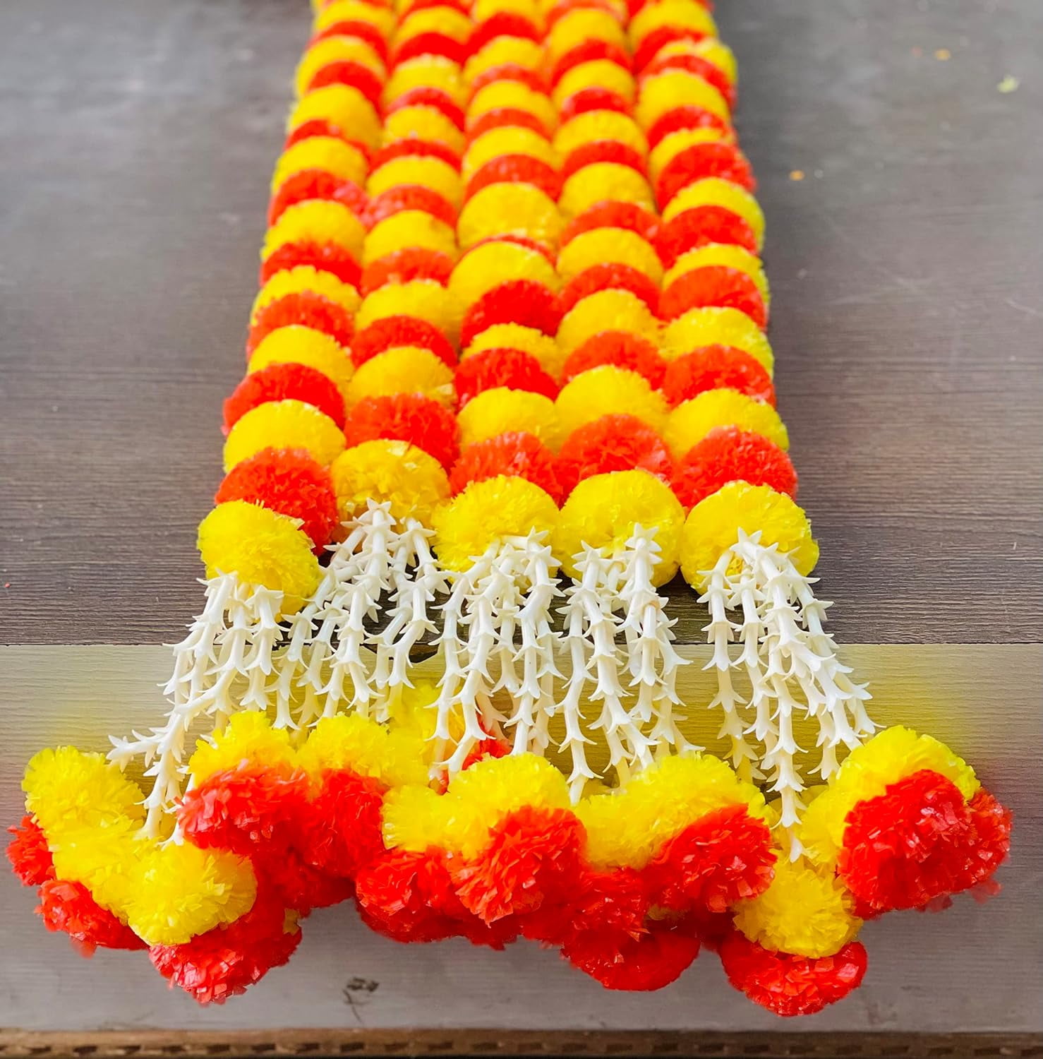 Artificial Marigold Fluffy Flowers Garlands, Clustered Yellow & Orange ...