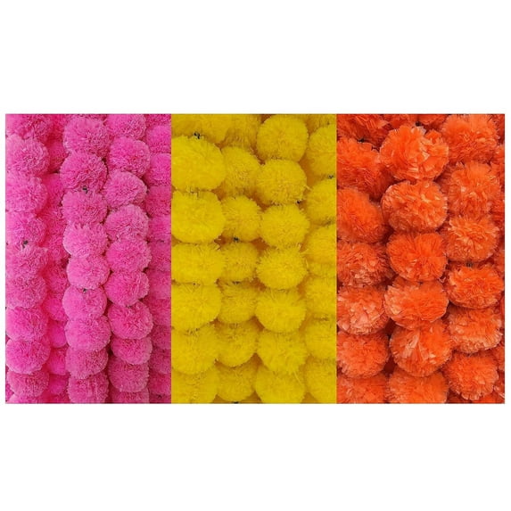 Artificial Marigold Fluffy Flowers Garlands for Decoration Pooja, Wedding,Pary, Festivals Diwali pongal Decoration 4.7 Feet Long Garlands