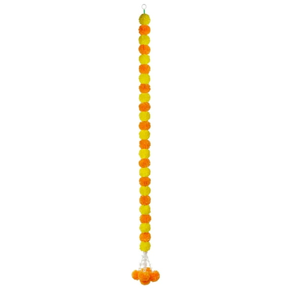 Artificial Marigold Garland 4.9 Feet, Flower Decor for Diwali, Pooja, Wedding, and Christmas, Long Lasting Orange Strand for and Festival Decorations