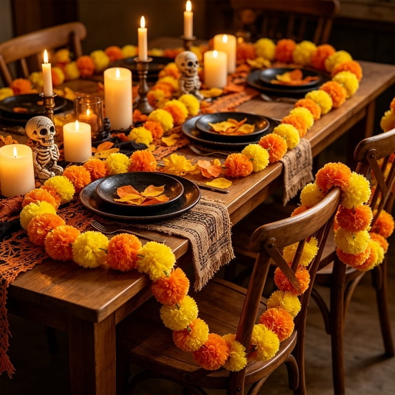 Artificial Marigold Garland, 59 Inch Dense Floral Hanging Decor with ...