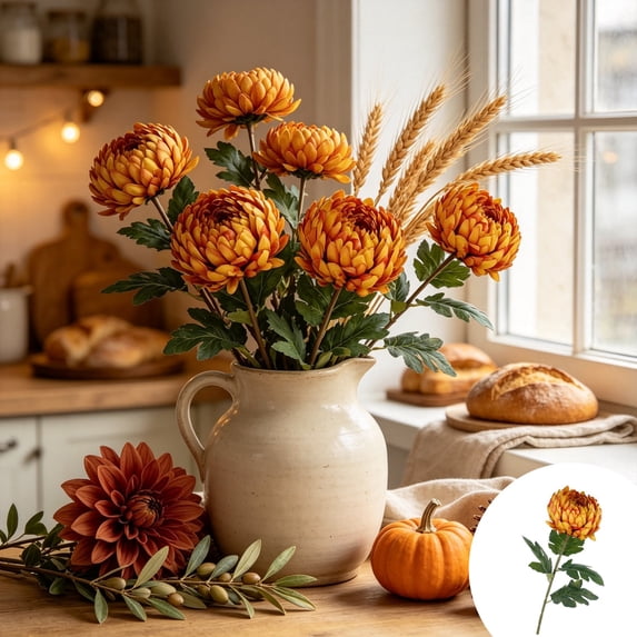 Artificial Marigold Stem 29.5in - Faux Fall Flower for Vase, Table Centerpiece, Wedding, Autumn Harvest Thanksgiving Home Decor