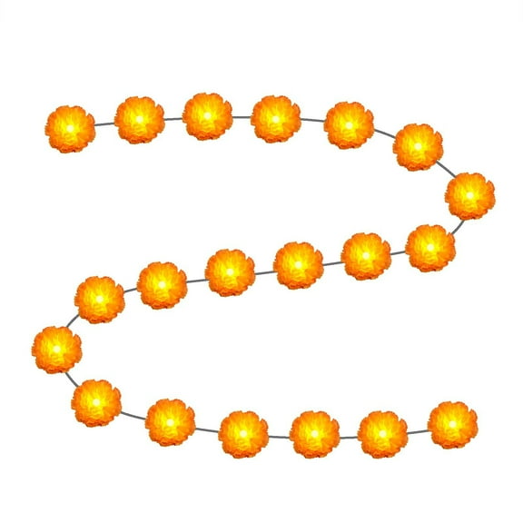 Artificial Marigold String Lights Hanging Decorations For Diwali Horror Atmosphere And Party, Total Length 10 Feet 20 Led Lights, Silk Fabric Body Bendable Easy To