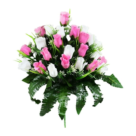 Artificial Memorial Flowers For Cemetery,18.5 Inch Silk Rose Bouquet Grave Decor,Artificial Rose Flowers Bouquet,Rose Flower Arrangement For Headstones,Graveyards & Outdoor Memorials,(G,18.5 in)