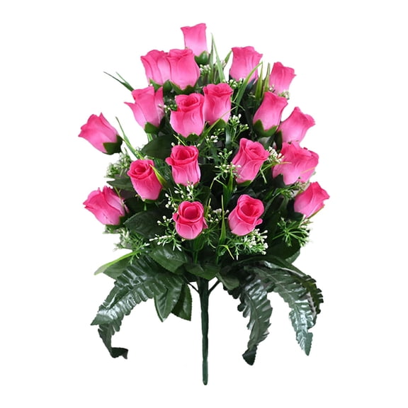 Artificial Memorial Flowers for Cemetery - 18.5" Silk Rose Bouquet Grave Decor, Weather-Resistant Floral Arrangement for Headstones, Graveyards & Outdoor Memorials