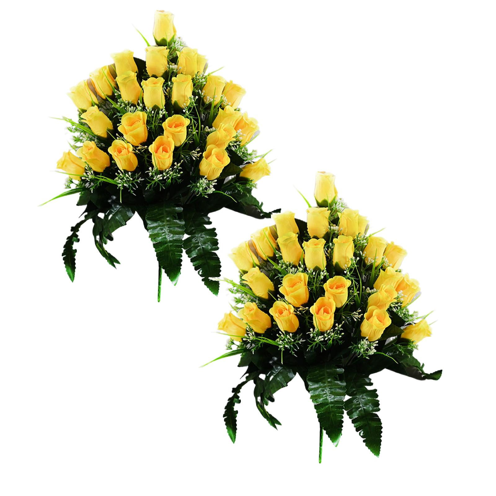 Artificial Memorial Flowers for Cemetery - 19" Silk Rose Bouquet Grave ...