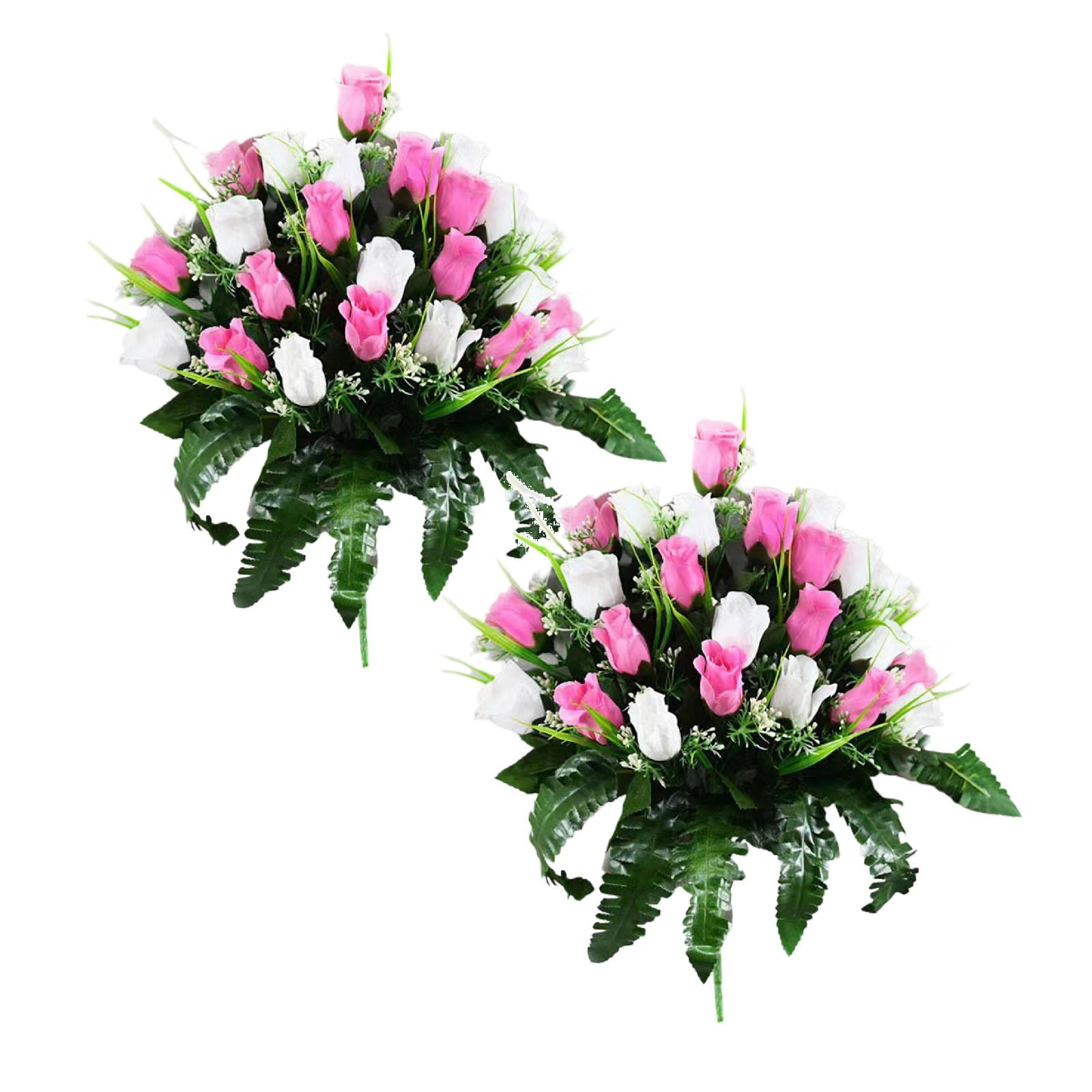 Artificial Memorial Flowers for Cemetery - 19" Silk Rose Bouquet Grave ...
