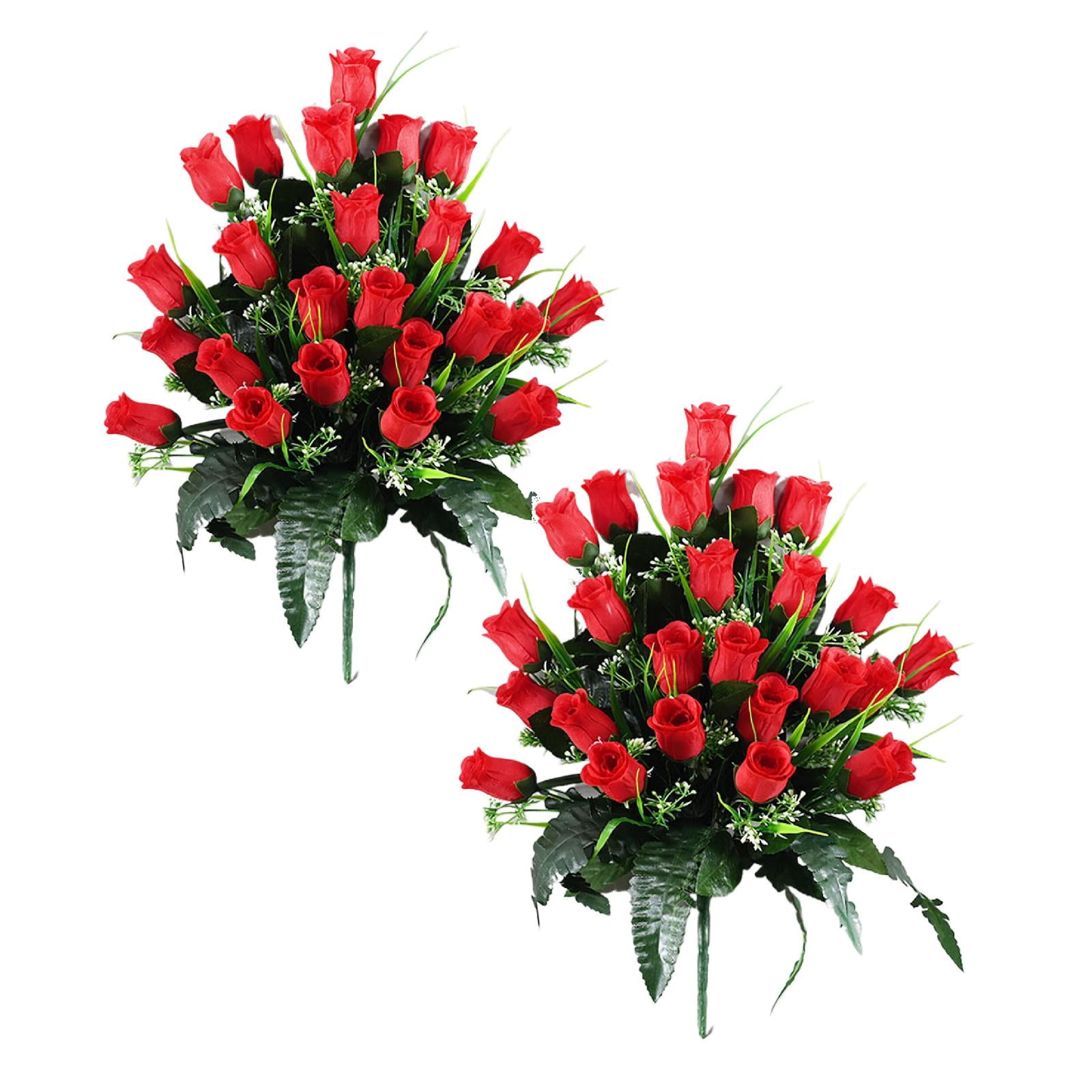 Artificial Memorial Flowers for Cemetery - 19" Silk Rose Bouquet Grave ...