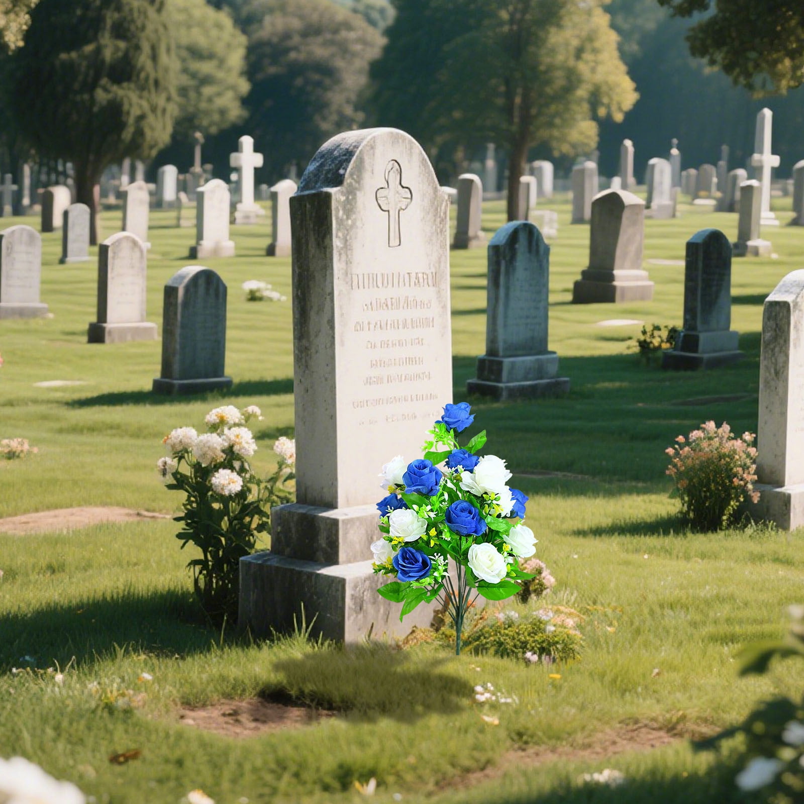 Artificial Memorial Flowers Realistic Roses With White Daisies Cemetery ...