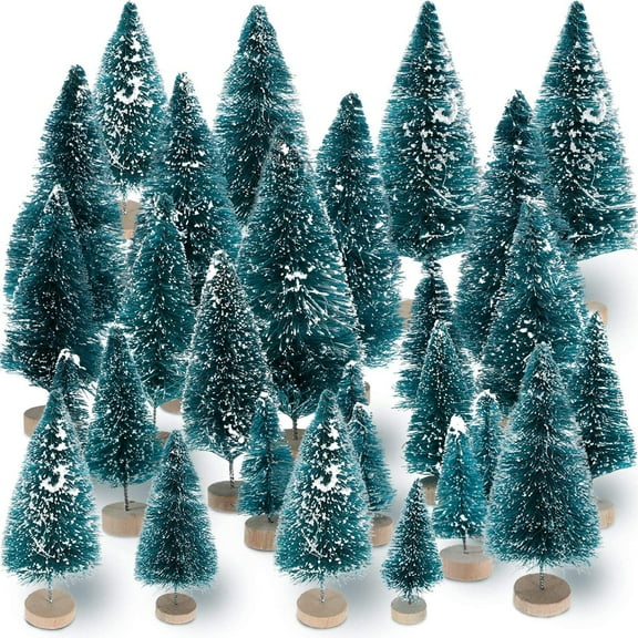 Artificial Mini Christmas Tree, 34PCS Bottle Brush Christmas Tree, Small Sisal Trees with Wooden Bases for Xmas Holiday Decor