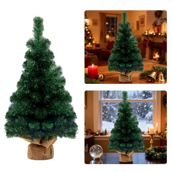 Artificial Mini Christmas Tree, Tabletop Mini Christmas Tree with Linen Base for Christmas Decorations Indoor Home Kitchen Dining Table, Christmas Winter Home Living Room Shops Restaurant (16inch)