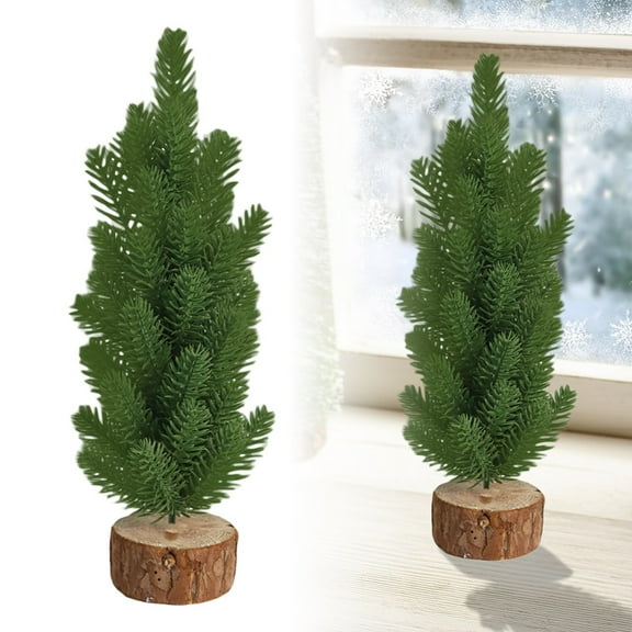 Artificial Mini Christmas Tree with Wooden Base for Tabletop Decor, Small Pine Xmas Tree Centerpiece for DIY Crafts, Winter Holiday Seasonal Home Decoration for Mantel,Table,Indoor Festive Displays