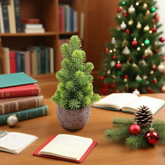 Artificial Mini Christmas Tree for Tabletop Decor, 12 Inch Potted Fake Pine Tree for Holiday Home Office Desk Decoration(A)