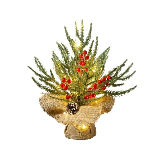 Artificial Mini Christmas Trees, 12in Lighted Tabletop Xmas Pine Tree with Lights, Spruce Tree with Burlap Base for Holiday Winter Home Party Decor