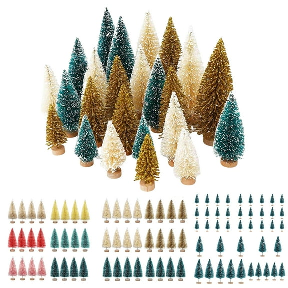 Artificial Mini Christmas Trees, 24/45 Pcs Sisal Snow Trees Bottle Brush Christmas Trees Pine Trees Ornaments Crafting Displaying Decoration, Tabletop Xmas Tree for Home, Party