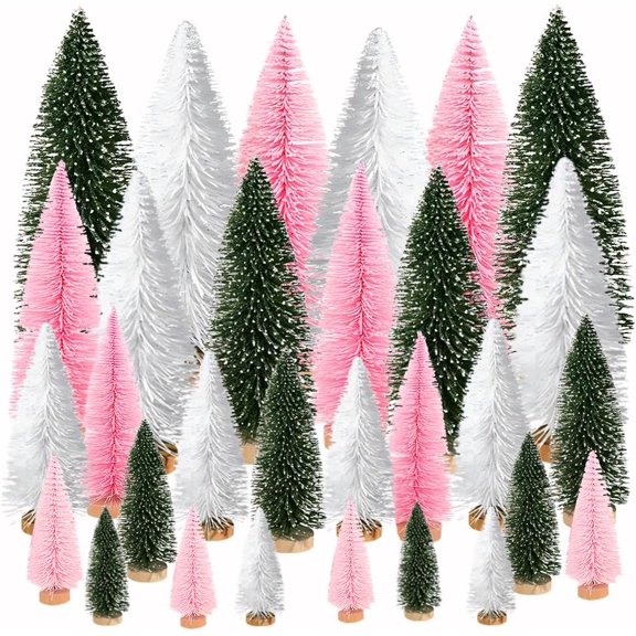 Artificial Mini Christmas Trees, 30 Pcs Sisal Snow Pines in 5 Sizes, Crafting Displaying Decoration, Tabletop Xmas Tree for Home, Party