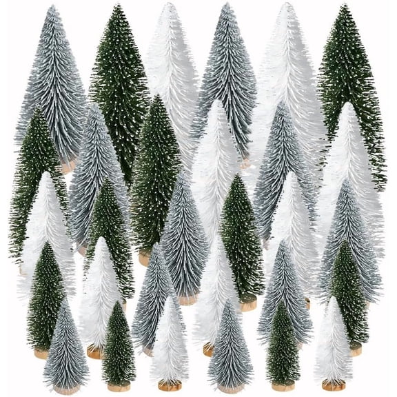 Artificial Mini Christmas Trees, 30 Pcs Sisal Snow Pines in 5 Sizes, Crafting Displaying Decoration, Tabletop Xmas Tree for Home, Party