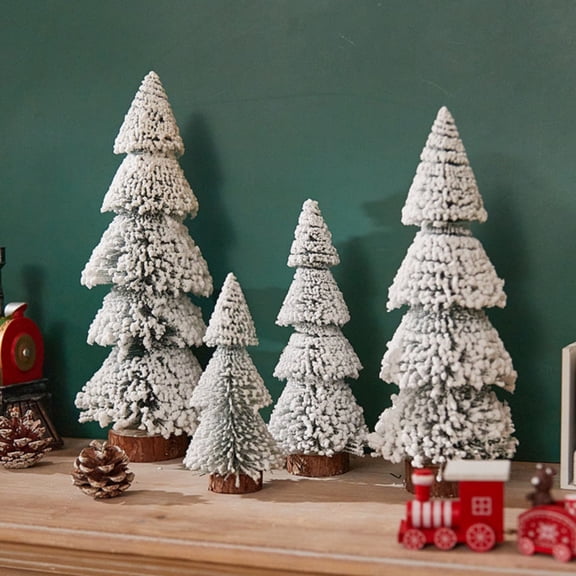 Artificial Mini Christmas Trees, Bottle Brush Trees with Wood Base, Artificial Frosted Sisal Xmas Tree, DIY Crafts Mini Pine Tree for Christmas Party Home Table Top Decor Winter Ornaments 4pcs