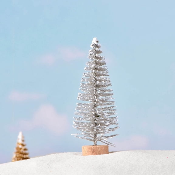 Artificial Mini Christmas Trees, Miniature Pine Trees Sisal Trees with Wood Base Tabletop Christmas Tree