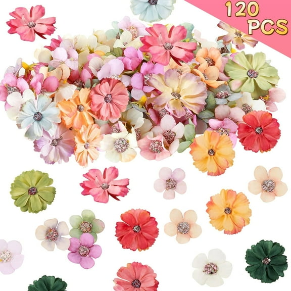 Artificial Artificial Flowers for DIY, 120 pcs Silk Fabric Daisy Peony Floral Decorations - Crafts, DIY Wreaths, Wedding and Enchanted Forest Decorations