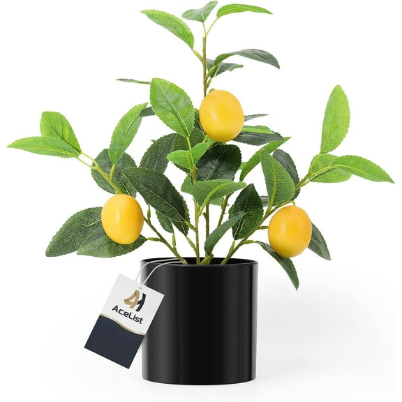 Artificial Mini Lemon Tree Potted Plants, 14.6 Inches Nearly Natural Fake Plant Lemon Decor for Kitchen, Indoor, Living Room, Bedroom, Windows, Office or Balcony-Black