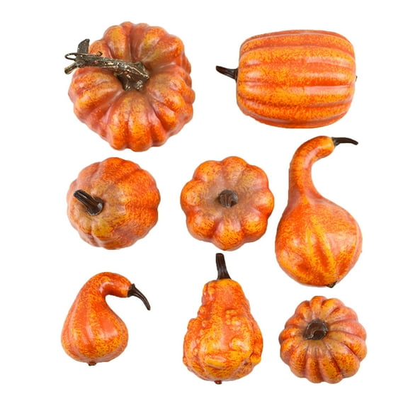 Artificial Mini Pumpkins Decor Set for Halloween, Thanksgiving, Fall Harvest Party – Lifelike Small Gourd Props for Home, Garden, Indoor Outdoor Use, 8 Pack