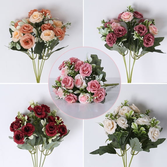Artificial Mini Rose Flower Bouquet, Realistic Imitation Rose Flowers for Home Table Decor, Wedding Arrangements and Daily Display, 30cm Faux Flower Stem for Vase and Centerpiece Decor