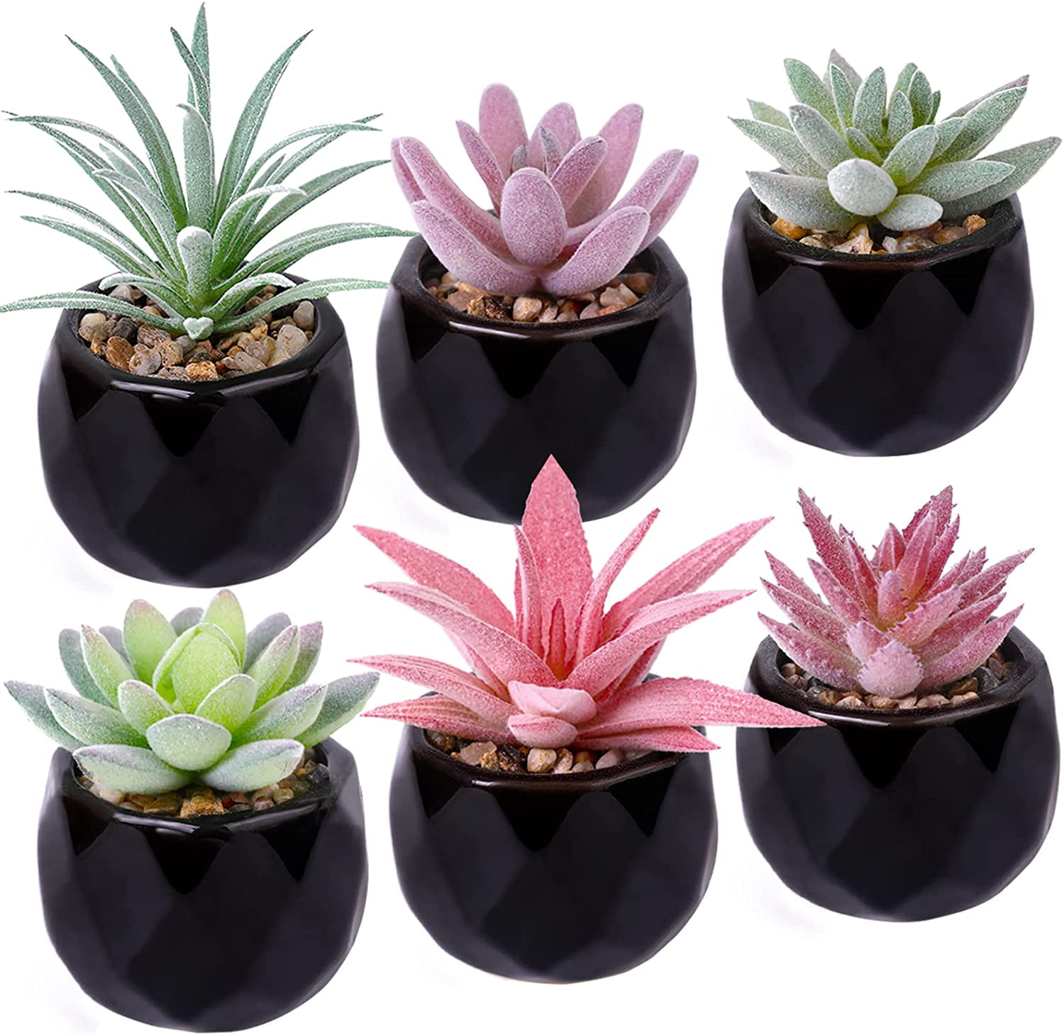 Artificial Mini Succulents 6 Packs Faux Succulents in Ceramic Pots Fake Greenery Plant for Home Decor